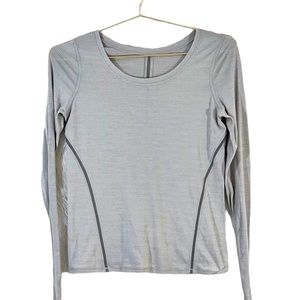 Lululemon long sleeve shirt Sz 8 grey striped round neck thumbholes stretch top